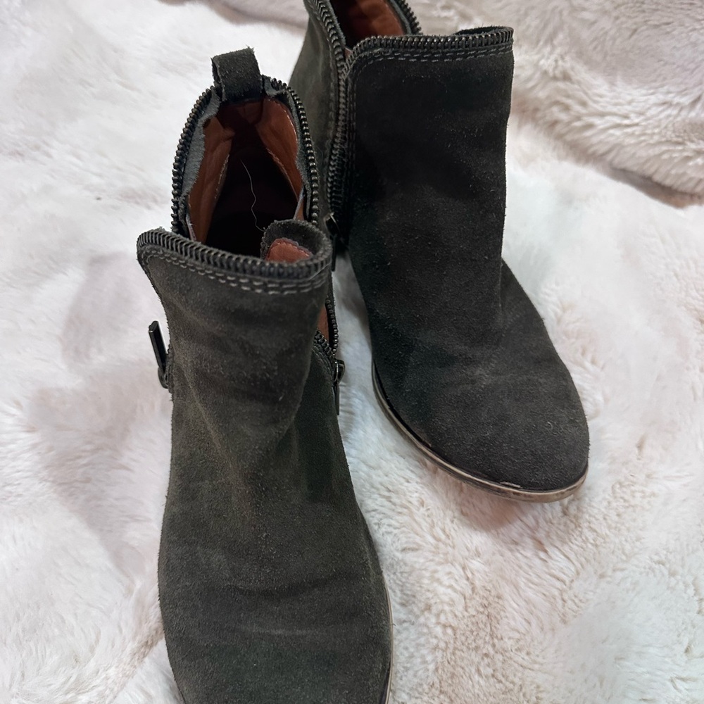 Lucky Brand Olive Green Suede Ankle Boot with Zipper